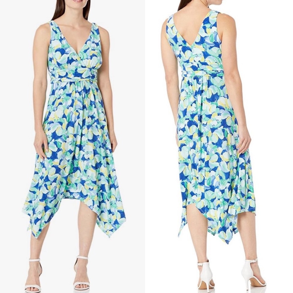 Pappagallo Becca Seafoam Multi Floral Caribbean Bloom Sleeveless Midi Dress M - Picture 2 of 16